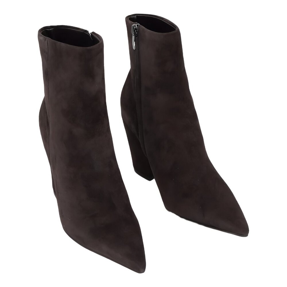 Nine West Ariza Tapered Block Heel Ankle Boots Dark Brown Suede 6M
